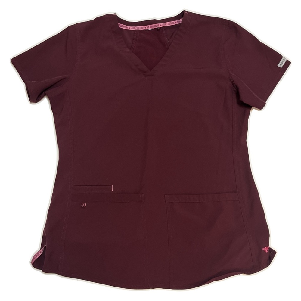 Med Couture Energy Women's Racerback V-Neck Shirttail Scrub Top, Wine